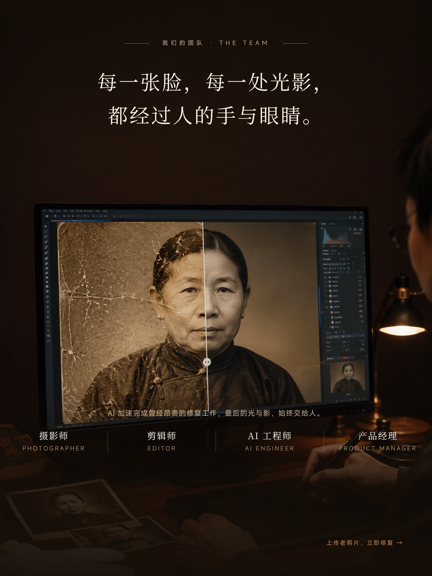修复工作台与摄影师·剪辑师·AI 工程师·产品经理的分工